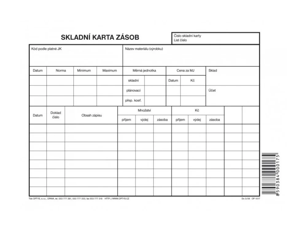 Skladní karta zásob A5 1017 Sezónní Sleva