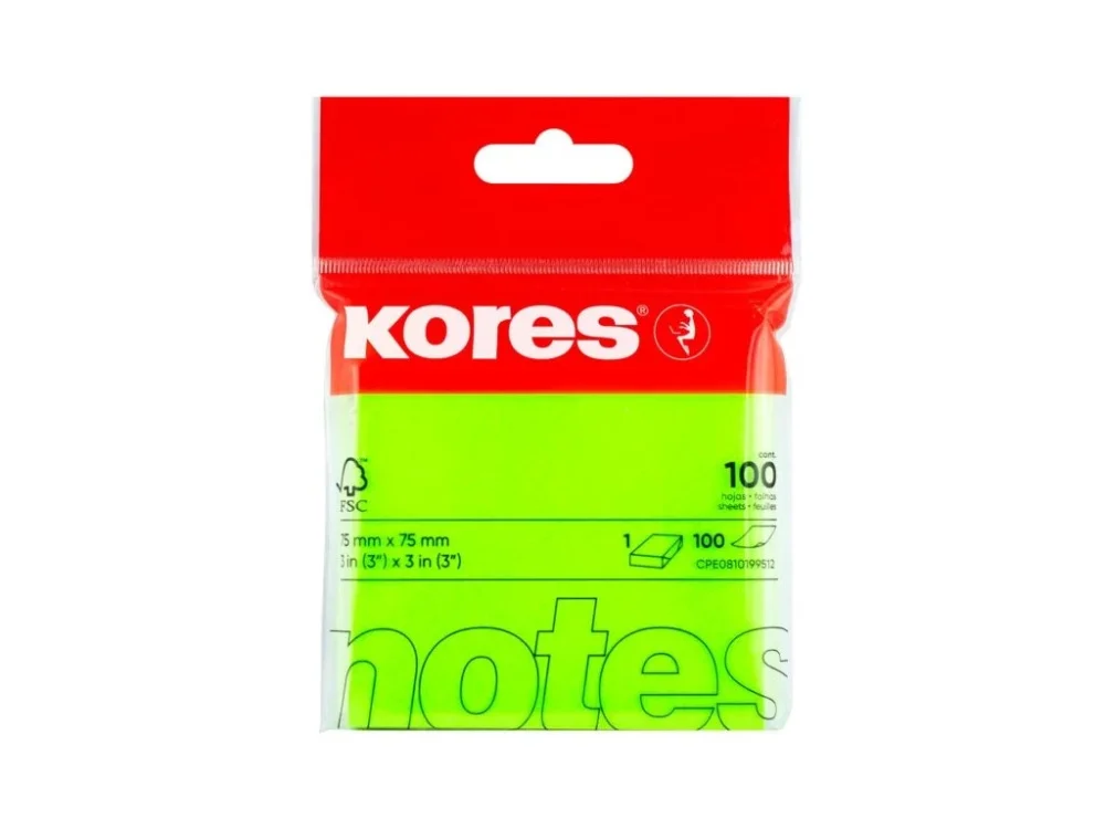 Bloček KORES neon 75x75mm 100 listů zelená Ihned K Objednání