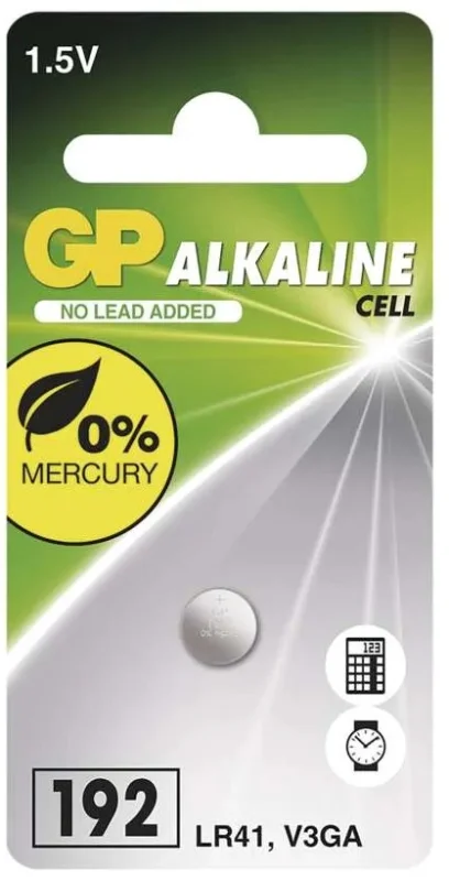 Alkalická knoflíková baterie GP 1,5 V - 7,9x3,6 mm, LR41, typ 192F, blistr, 1 ks Ověřený