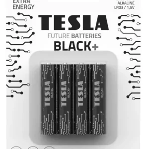 Bezpečná Platba Alkalické baterie Tesla BLACK+ 1,5 V - mikrotužka, LR03, typ AAA, 4 ks
