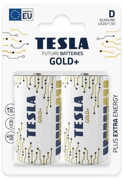 Levný Alkalické baterie Tesla GOLD+ 1,5 V - velké mono, LR20, typ D, 2 ks