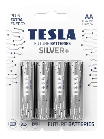 Nová Kolekce Alkalické baterie Tesla SILVER+ 1,5 V - tužka, LR6, typ AA, 4 ks