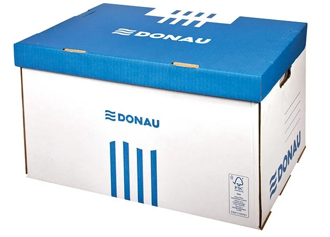 Archivační box Donau - 565x370x315 mm, bílý/modrý Aktuální