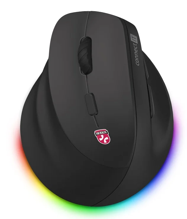 Bezdrátová myš pro leváky Connect IT Cloudy - vertikální, ergonomická, optická, 6 tlačítek, kolečko, černá Víkendová Akce