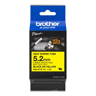 Brother originální páska do tiskárny štítků, Brother, HSE-611E, černý tisk/žlutý podklad, 1.5m, 5.2mm Levný