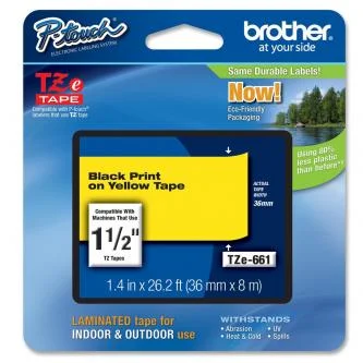 Bezpečná Platba Brother originální páska do tiskárny štítků, Brother, TZE-661, černý tisk/žlutý podklad, laminovaná, 8m, 36mm
