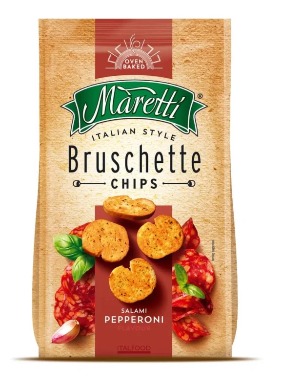 Akční Cena Bruschette chipsy - salami pepperoni, 70 g