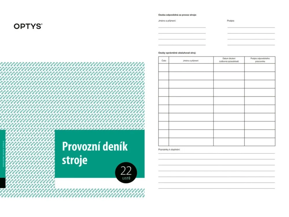 Nová Kolekce Provozní deník stroje, OP234