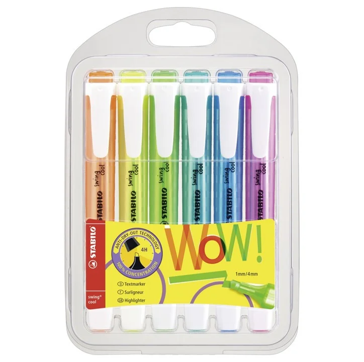 Novinka Popisovač zvýrazňovač Stabilo Swing 1-4mm, zkosený, neonová, 6ks