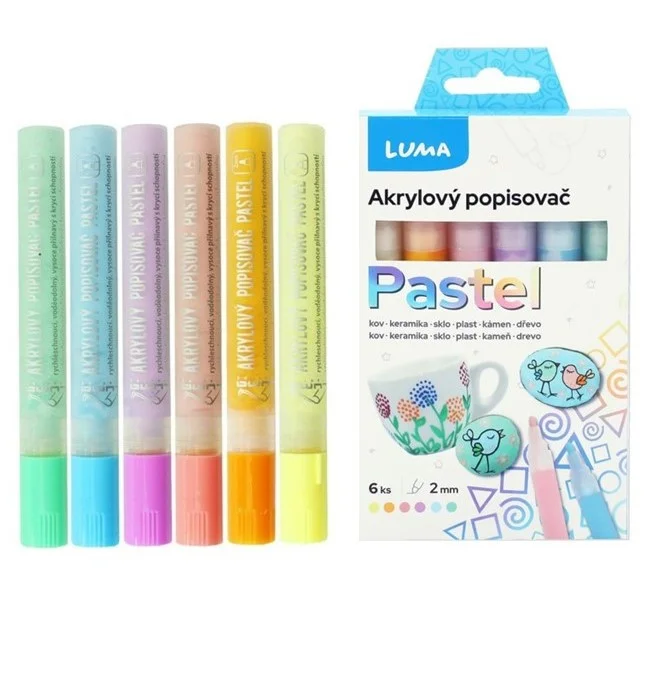 Top Prodej Akrylový popisovač, 2mm, pastelová, 6ks