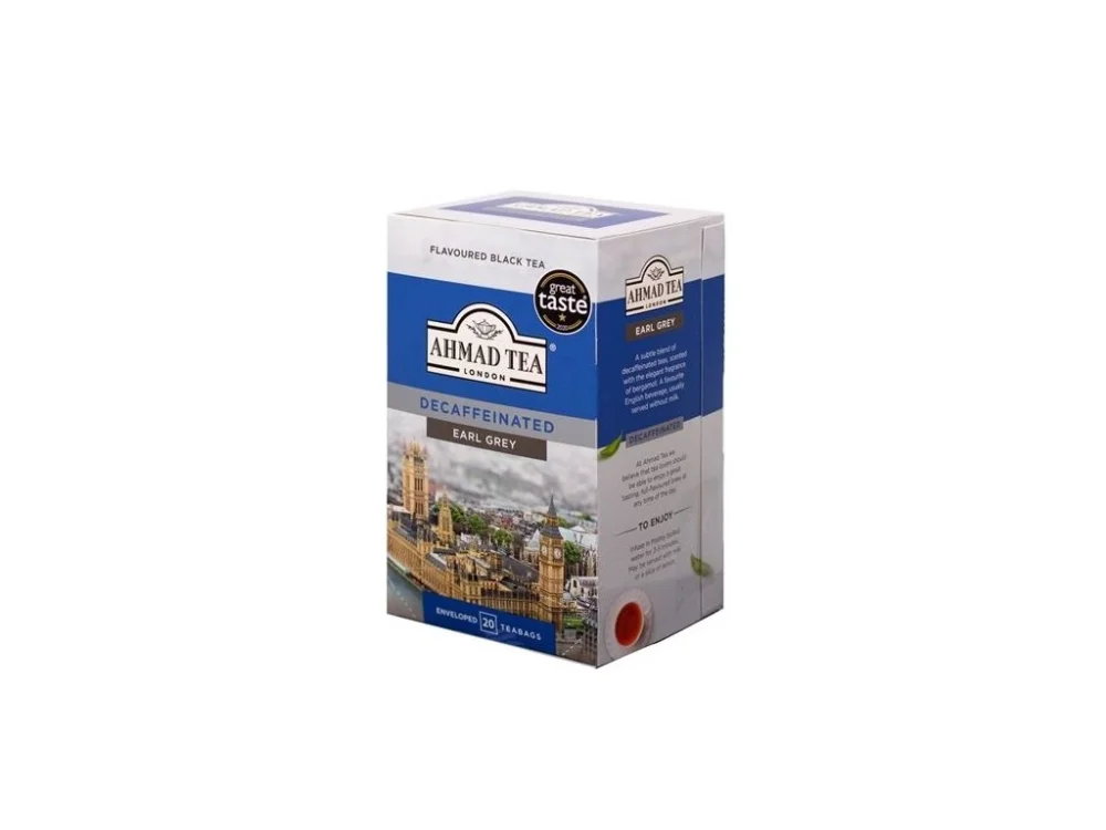Černý čaj Ahmad - Earl Grey, bez kofeinu, 20x 2 g Levný