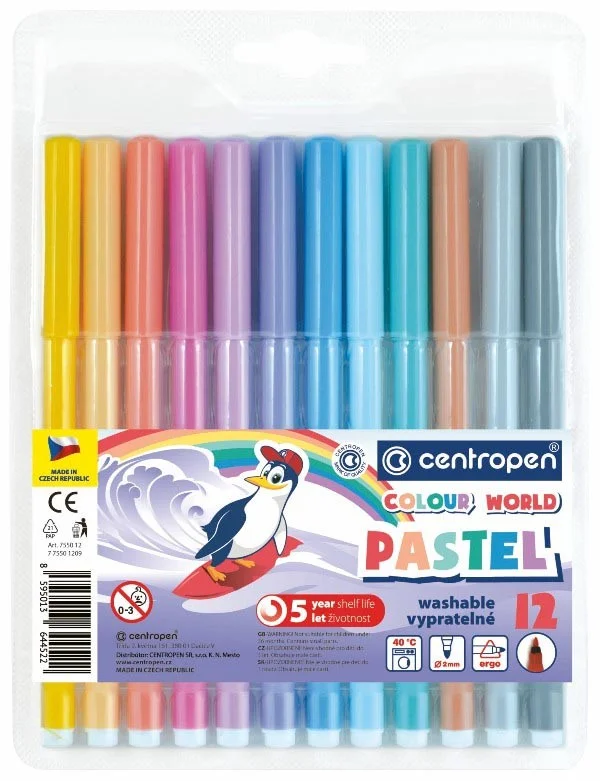 7550 = 7790/12 CENTROPEN POPIS. SADA 12ks trojhr. pastelové Levný