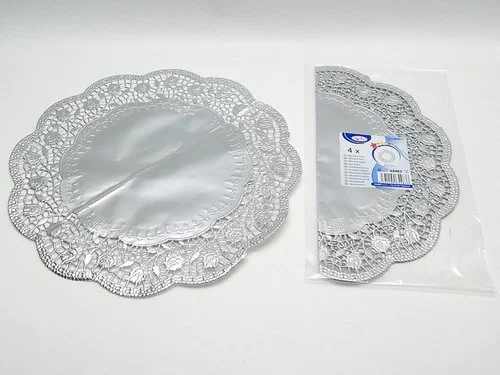 Krajka 65483dekorativní kulatá 32cm, stříbrná/ 4ks/ Nejprodávanější