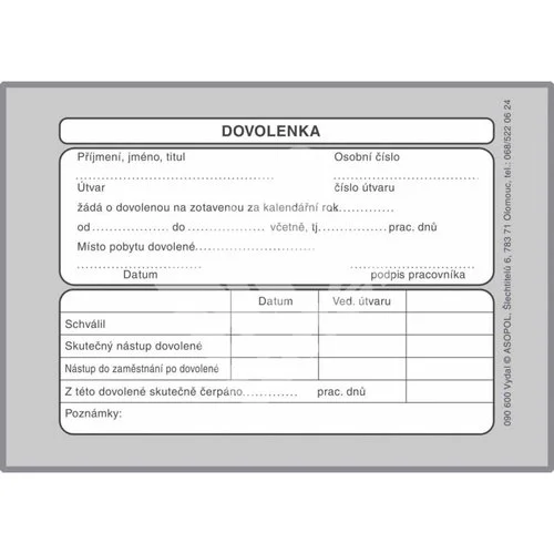 Tovární Cena Dovolenka A6 Aposol 090600, 50 listů