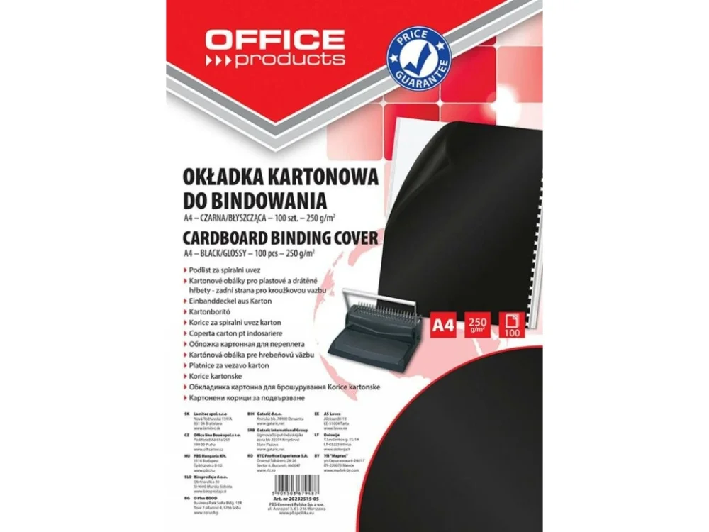 Office Products desky zadní pro kroužk. vazbu, A4, karton, 250 g, lesklé, černé Značkový