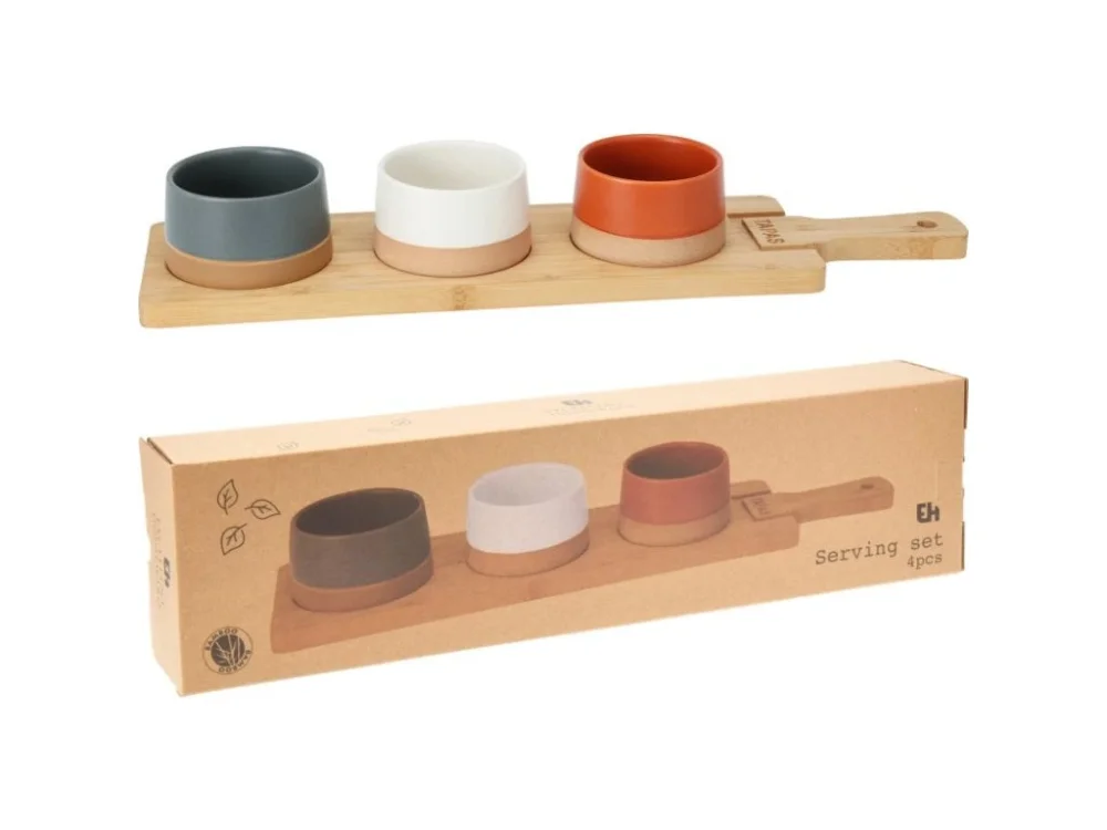 Expresní Doručení EXCELLENT HOUSEWARE Sada misek na pochutiny servírovací s prkénkem 4 ks KO-210000970