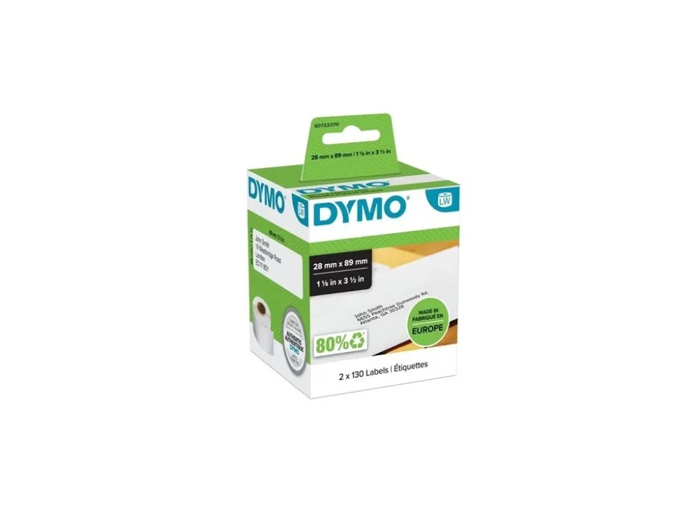 Papírové štítky Dymo LW, 89x28 mm, bílé, 2x 130 ks Expresní Doručení