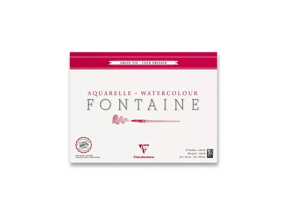 Akvarelový blok Clairefontaine Fontaine Cold Pressed - 30 x 40 cm, 25 listů, 300 g Zlevněný