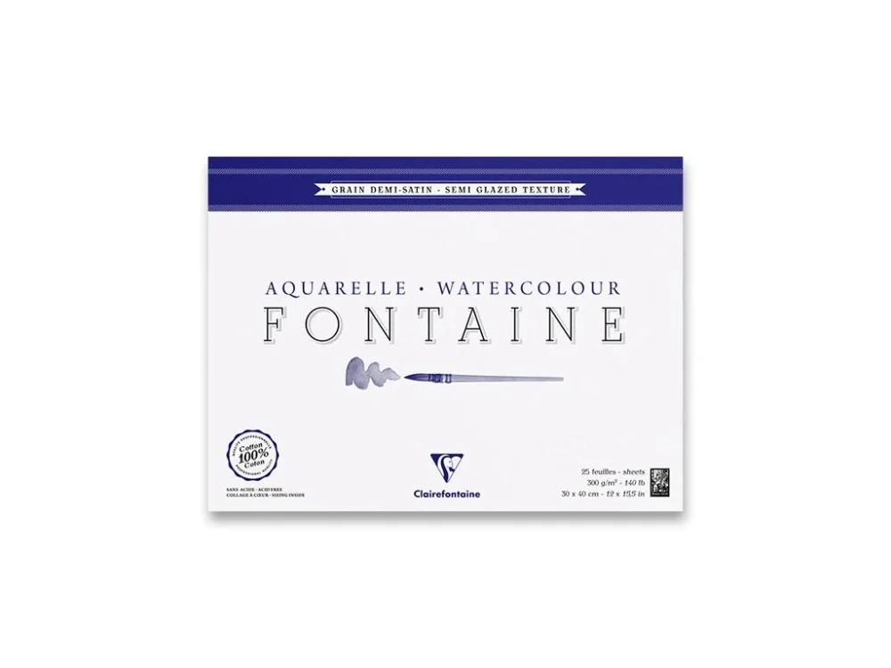 Tovární Cena Akvarelový blok Clairefontaine Fontaine Semi Glazed - 30 x 40 cm, 25 listů, 300 g