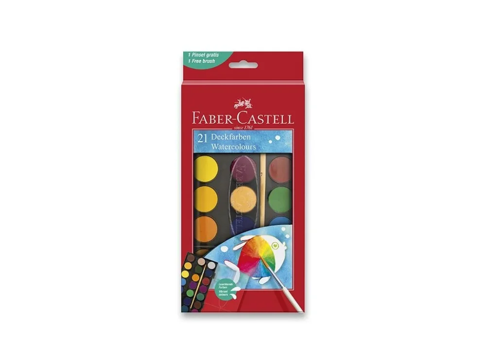 Autentický Vodové barvy Faber-Castell - 21 barev, průměr 30 mm
