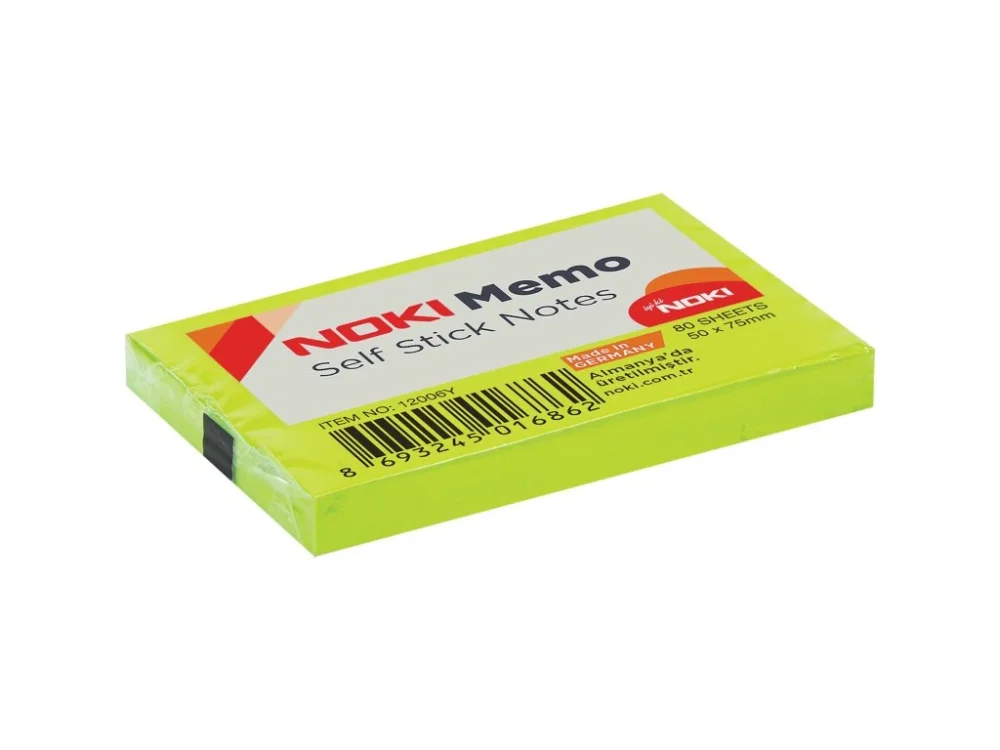 Cenový Hit Noki, Samolepicí poznámkový bloček MEMO, 80 listů, 50 x 75 mm, neonová zelená