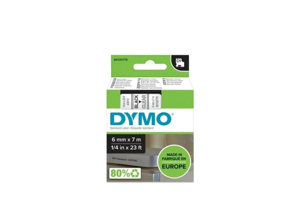 Páska Dymo D1 šíře 6 mm, černá/průhledná Nejlepší Volba