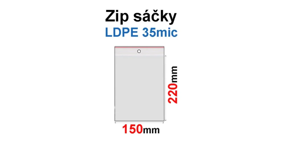Sáčky ZIP SR07 150x220mm, 35mic, LDPE (100ks) s dírkou Sezónní Sleva