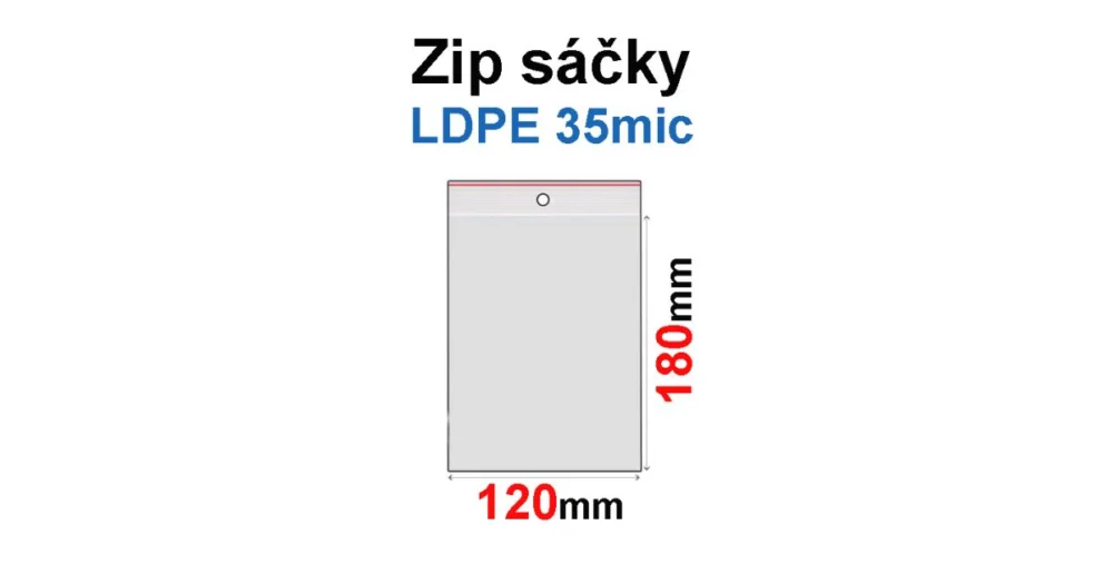 Omezená Nabídka Sáčky ZIP SR06 120x170mm, 35mic, LDPE (100ks) s dírkou