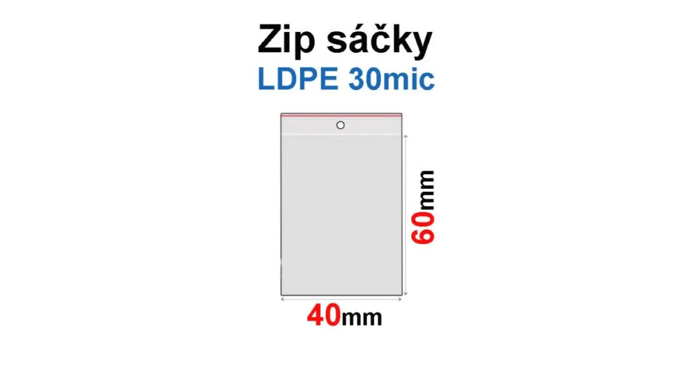 Omezená Nabídka Sáčky ZIP SR0140x60mm, 30mic, LDPE (100ks) s dírkou
