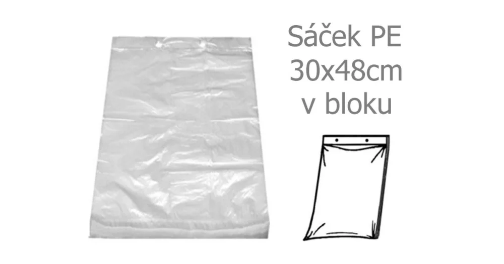 Výprodej Sáček PE 30x48/40my trhací v bloku 50ks