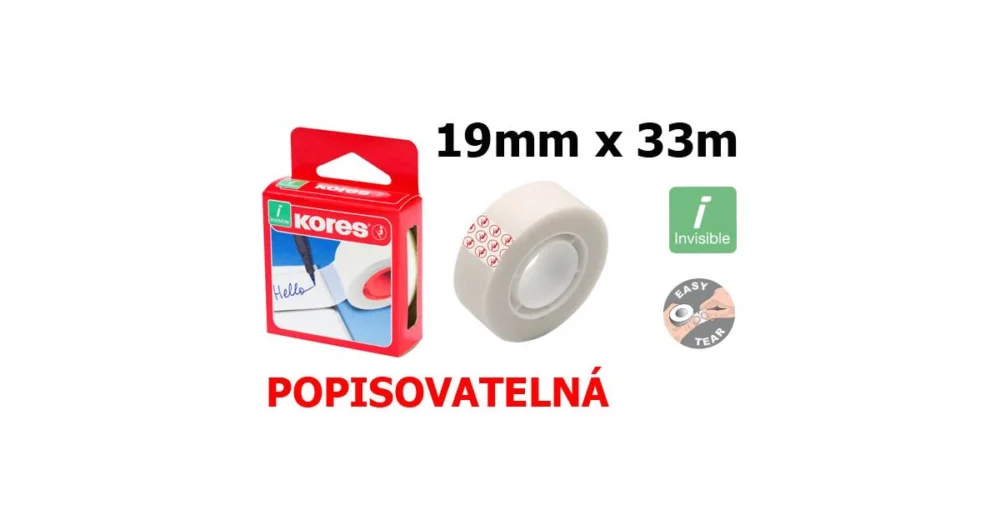 Nejprodávanější Páska lepící KORES - Invisible - 19mm/33m, popisovatelná 53319