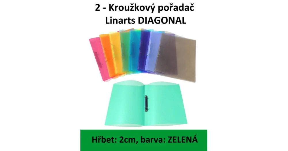 Pořadač 2kroužkový LINARTS Diagonal A5, zelený, PP, 2cm, 5207Z Nejlepší Cena