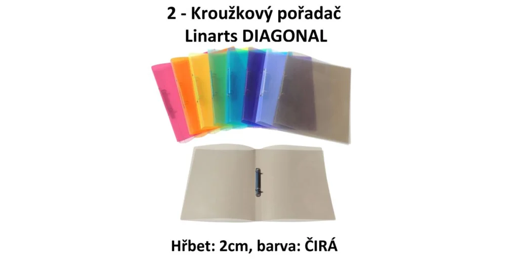 Pořadač 2kroužkový LINARTS Diagonal A4, čirý, PP, 2cm, 5205CIR Rychlé Dodání