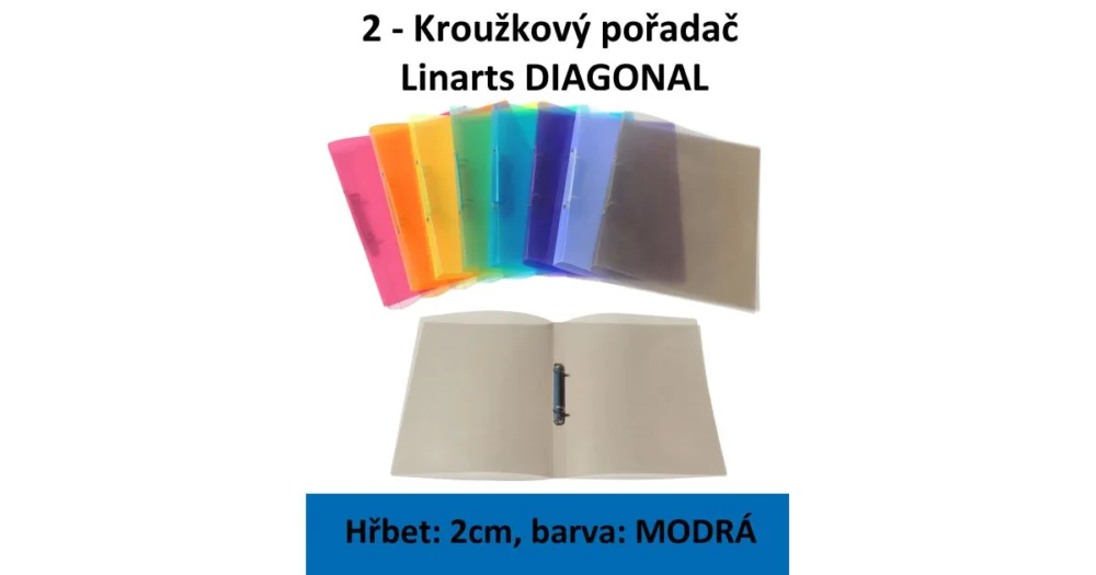 Pořadač 2kroužkový LINARTS Diagonal A4, modrý, PP, 2cm, Objednat Nyní
