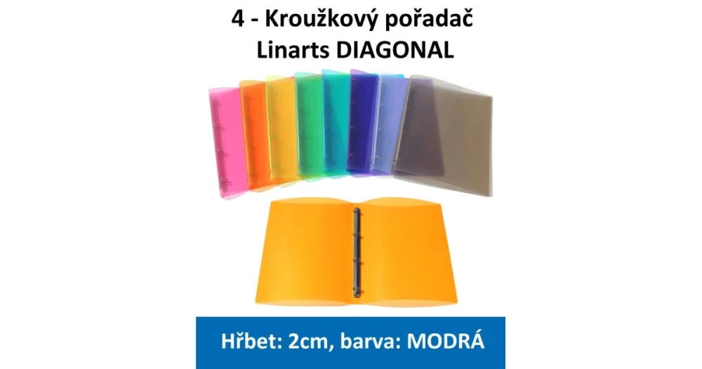 Super Cena Pořadač 4kroužkový LINARTS Diagonal A4, modrý, PP, 2cm, 5204M