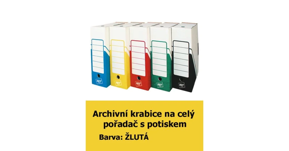 Akční Nabídka Krabice archivační na celý pořadač HIT, žlutá s potiskem, 33x30x10cm, 261.03