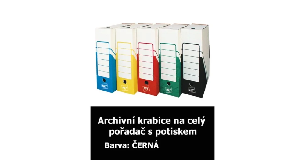 Krabice archivační na celý pořadač HIT, černá s potiskem, 33x30x10cm, 261.05 Originální