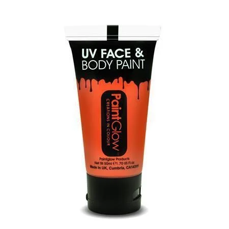 Barva na obličej a tělo, neonově oranžová, fluorescenční v UV světle, 50 ml Speciální Cena
