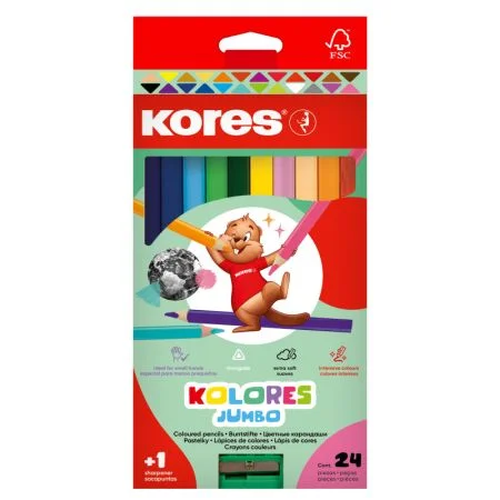 Pastelky Kores Kolores trojhranné / 24 barev / JUMBO Objednat Nyní