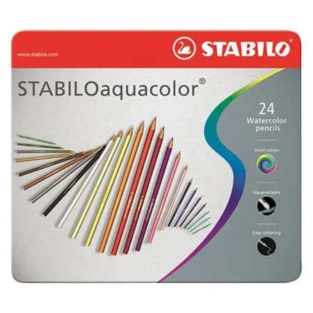 Sezónní Sleva Pastelky akvarelové STABILO aquacolor, kovové balení, 24 ks různých barev