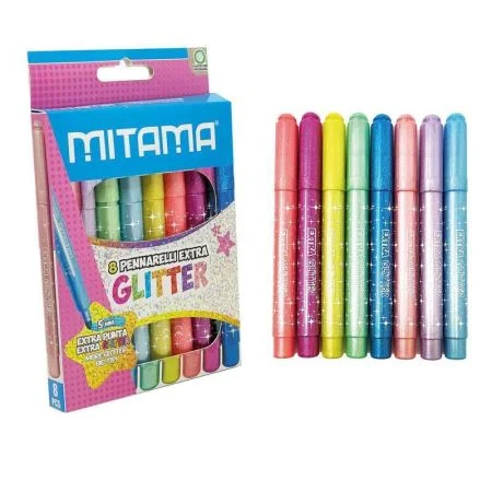 Sezónní Sleva Fixy se třpytkami JUMBO, 8 různých barev, 5 mm, kulaté, MITAMA 62937 ,balení 8 ks