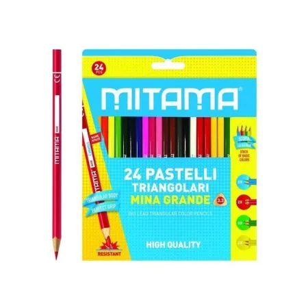 Bezpečná Platba Barevné pastelky 24ks, trojhranné, MITAMA 61992 ,balení 24 ks