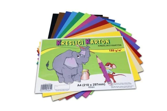Kreslicí karton barevný A4/60/180g - mix 12 barev, STEPA ,balení 60 ks Oblíbený