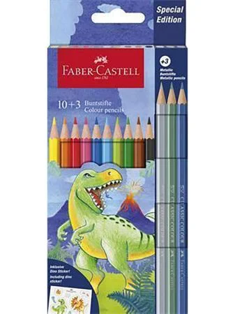 Must-Have Pastelky Dinosaurus, 10 barev + 3 metalické barvy, šestihranné, FABER-CASTELL 111213