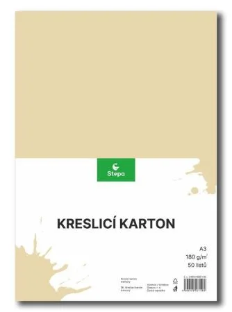 Kreslicí karton barevný A3/50/180g - krémová, STEPA ,balení 50 ks Akce
