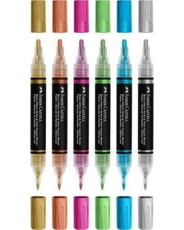 Originální Akrylový popisovač Shake&Paint, 6 metalických barev, 1,0/3,0 mm, oboustranný, FABER-CASTELL 285517