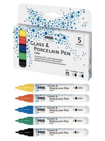 Sada Fix CLEAR na porcelán a sklo, 5 barev, KREUL ,balení 5 ks Nová Kolekce