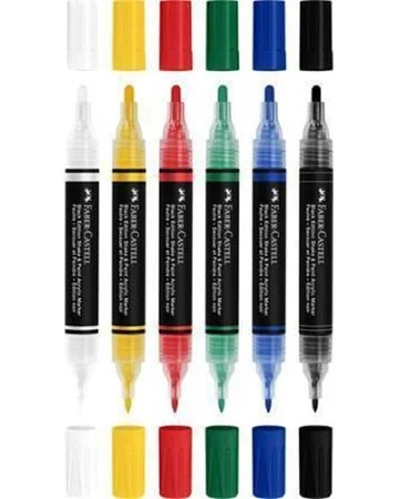 Tovární Cena Akrylový popisovač Shake&Paint, 6 různých barev, 1,0/3,0 mm, oboustranný, FABER-CASTELL 285507