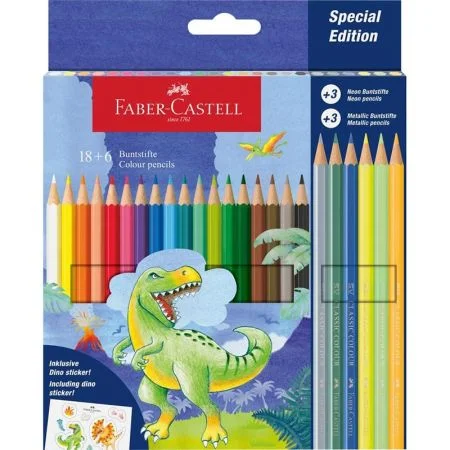Oblíbený Sada pastelek Faber-Castell Dino Colour Classic 18+6 neonových a metalických - Dino