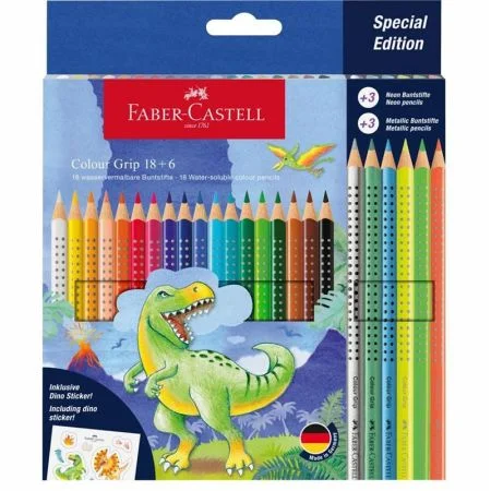 Oblíbený Sada pastelek Faber-Castell Colour Grip 18+6 neonových a metalických - Dino